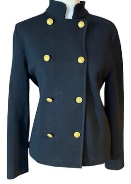 Ralph Lauren Wool Navy Double Breasted Jacket Gold Button Ponte Knit Women 4P